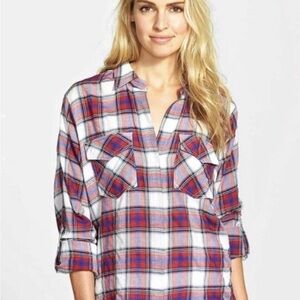 Sam Edelman Plaid Button-Down Shirt in Red and Blue